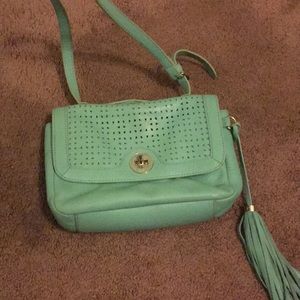 Isaac Mizrahi mint green crossbody pocketbook.